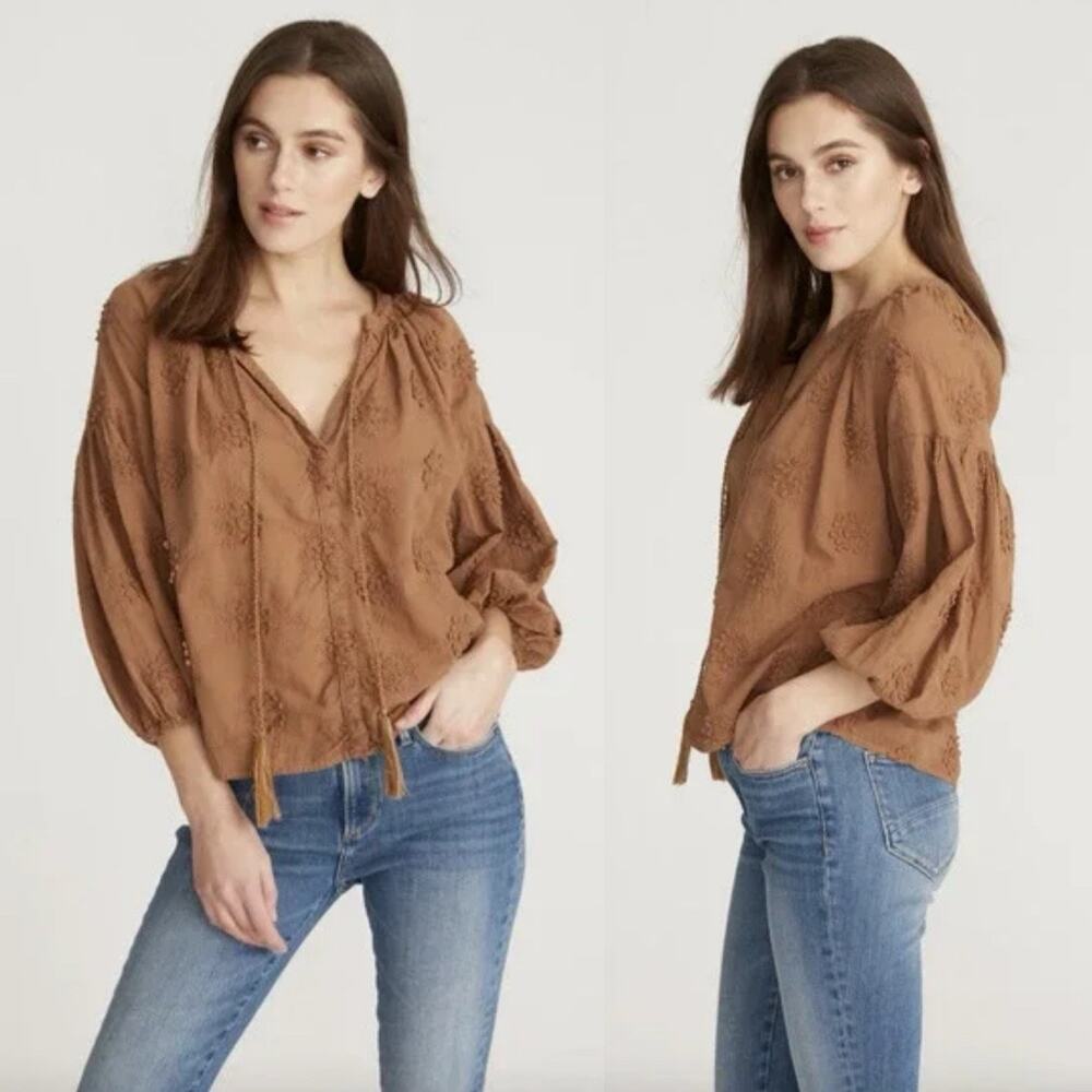 Driftwood Peasant blouse with tassel brown size Small boho chic festival Western - Picture 2 of 9